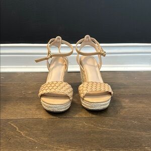 Tan Wedge Sandals with Braided Texture
